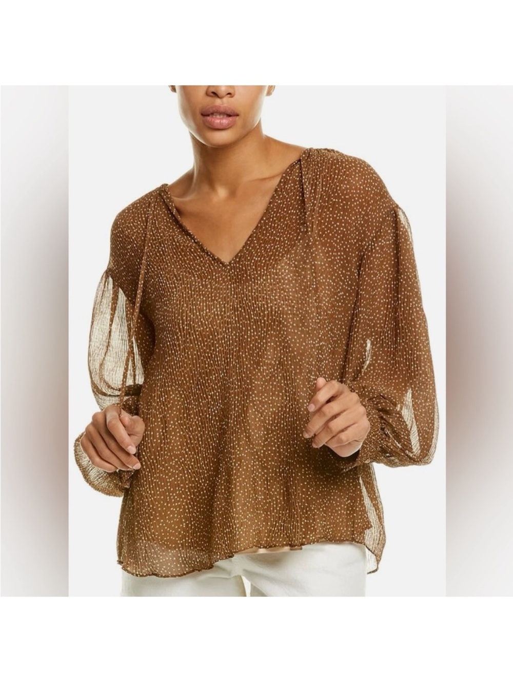 Vince Women’s Brown Polka Dot V-Neck Blouse